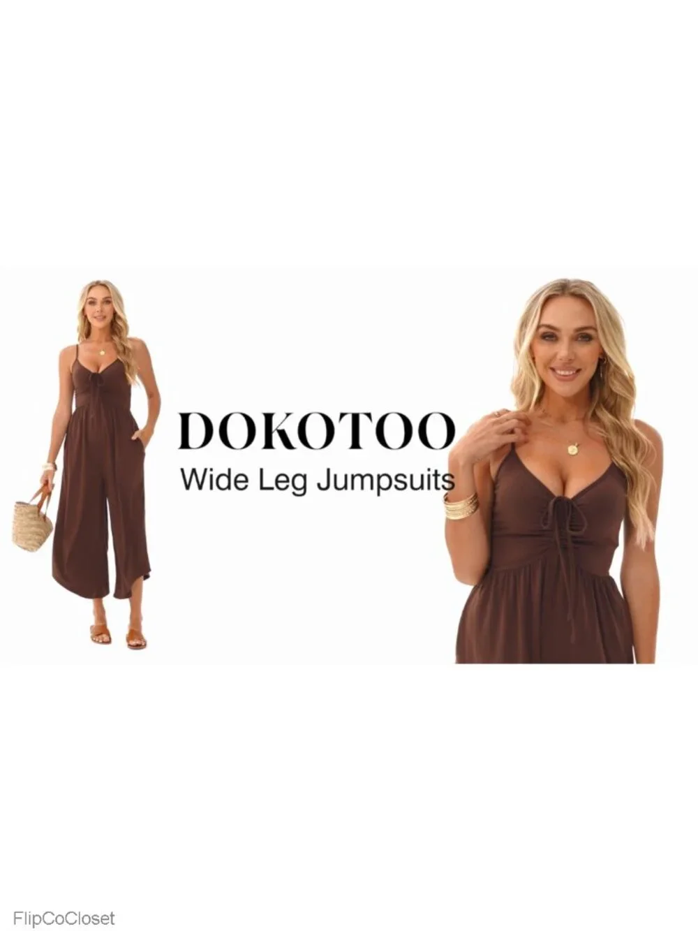 Spaghetti Strap Wide Leg Jumpsuit Romper with Pockets